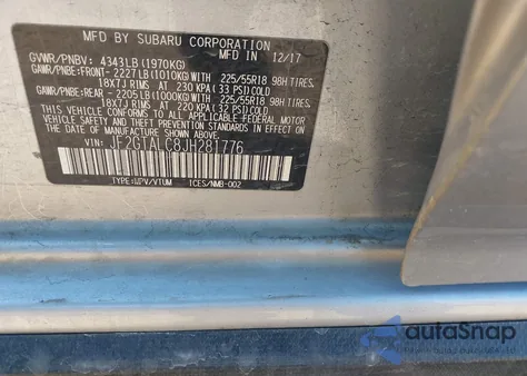 2018 Subaru Crosstrek 2.0I Limited z USA, uszkodzony, nr VIN JF2GTALC8JH281776